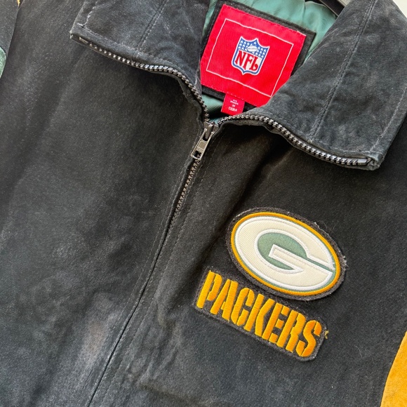 Green Bay Packers Vintage NFL Suede Bomber Jacket Size M - Picture 3 of 16